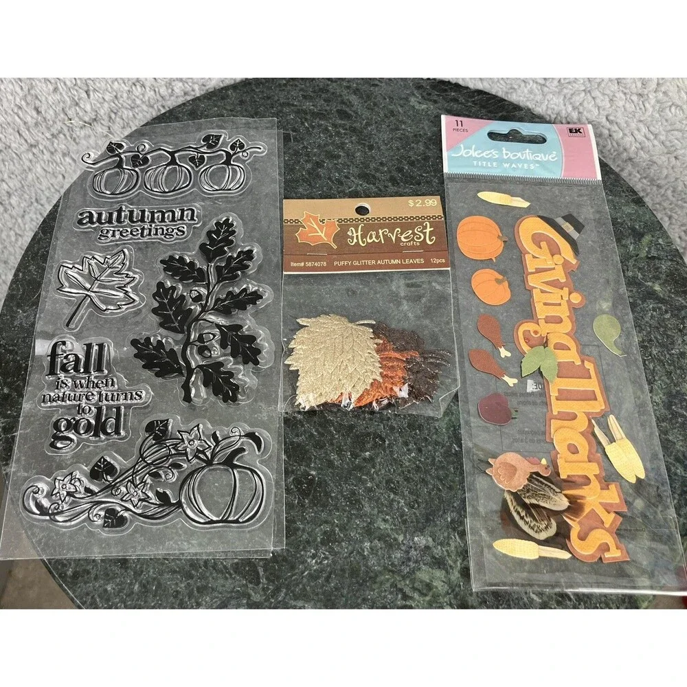 Fall Scrapbooking Lot Thanksgiving Theme Stickers Stamps Puffy Autumn Leaves